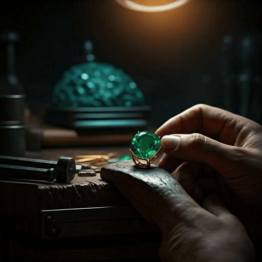 Master jeweler setting emerald